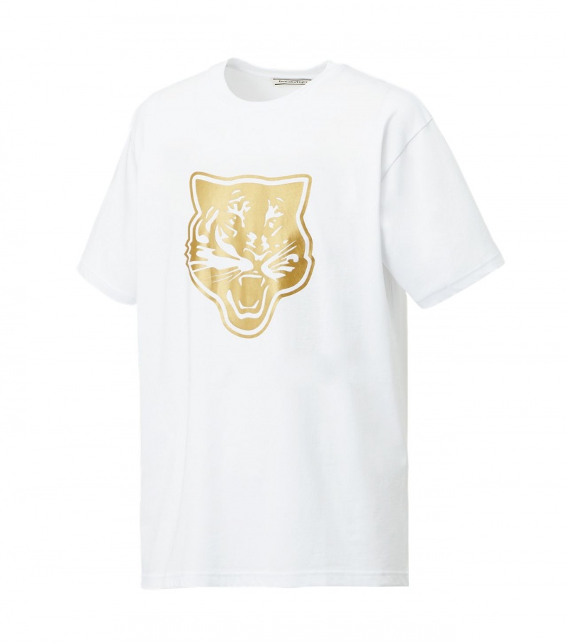 Men's Onitsuka Tiger Logo Graphic T T Shirts White / Gold | 75463-BPUJ