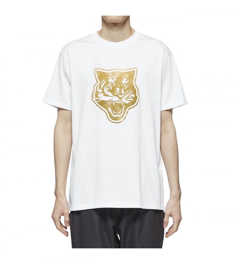 Men's Onitsuka Tiger Logo Graphic T T Shirts White / Gold | 75463-BPUJ