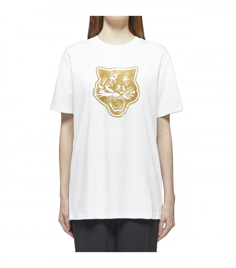 Men's Onitsuka Tiger Logo Graphic T T Shirts White / Gold | 75463-BPUJ