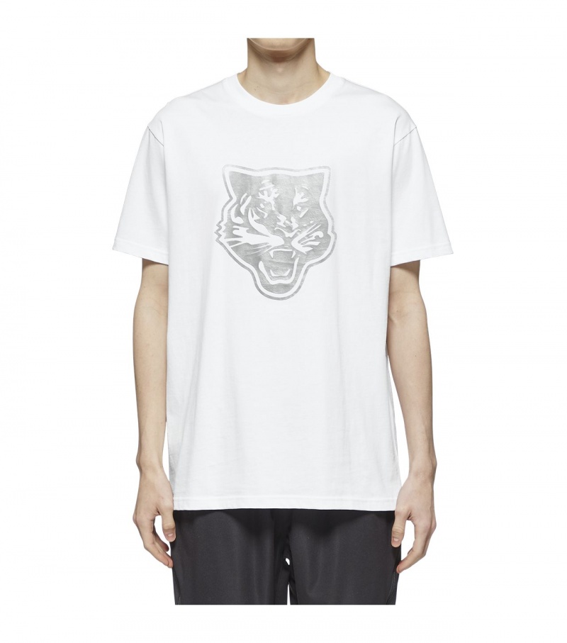 Men's Onitsuka Tiger Logo Graphic T T Shirts White / Silver | 84205-UGNI