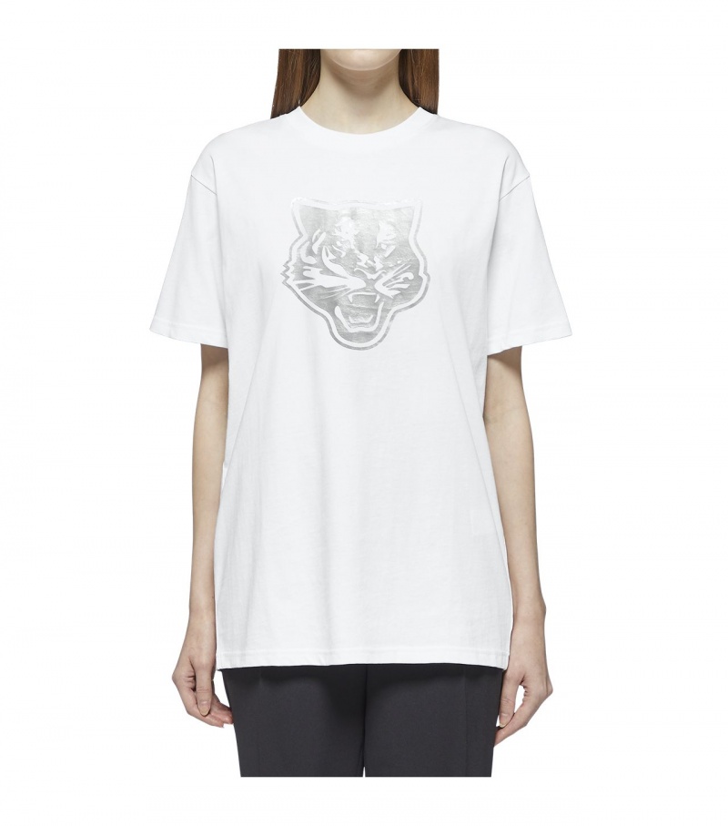 Men's Onitsuka Tiger Logo Graphic T T Shirts White / Silver | 84205-UGNI