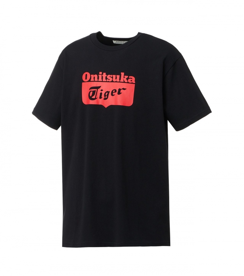 Men's Onitsuka Tiger Logo T Shirts Black / Red | 41596-WRKG