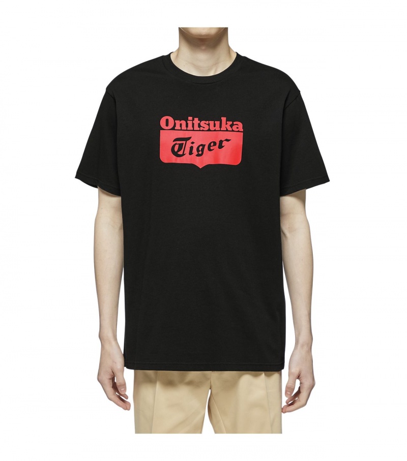 Men's Onitsuka Tiger Logo T Shirts Black / Red | 41596-WRKG