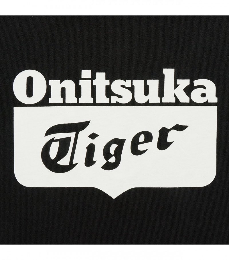 Men's Onitsuka Tiger Logo T Shirts Black / White | 28415-WADQ