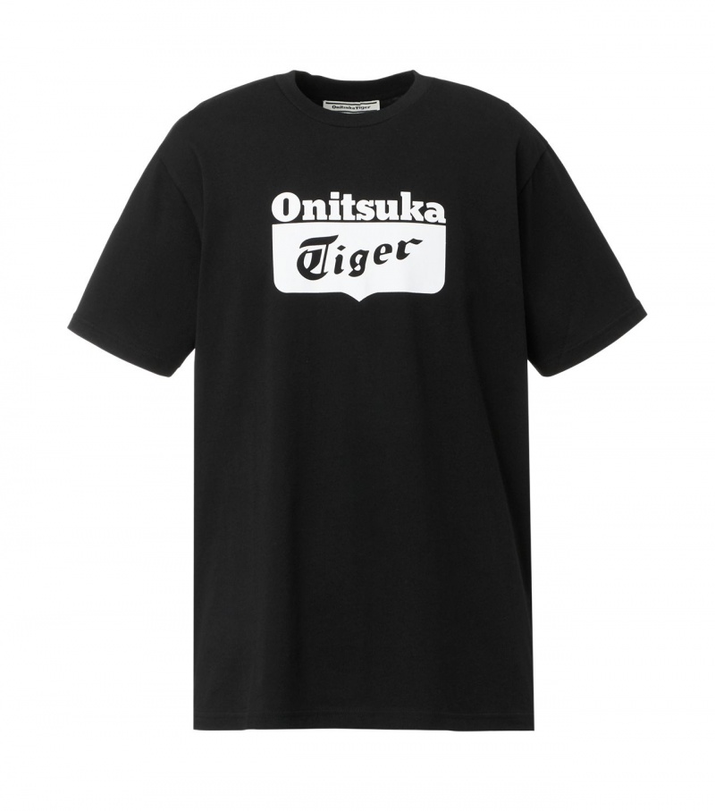 Men\'s Onitsuka Tiger Logo T Shirts Black / White | 28415-WADQ