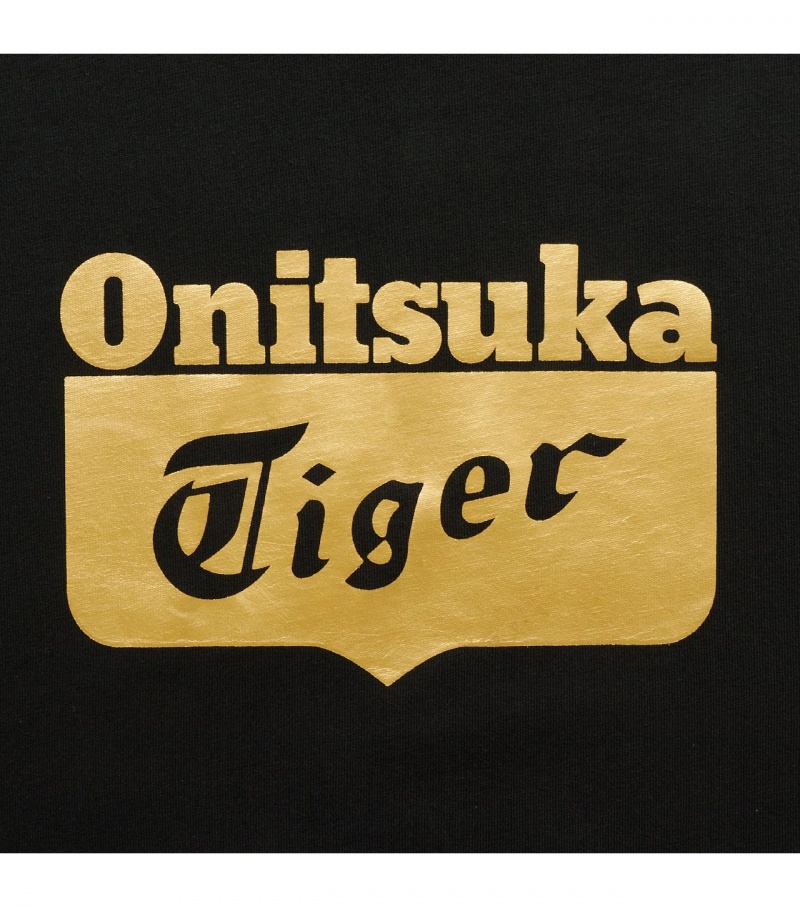 Men's Onitsuka Tiger Logo T Shirts Black / Gold | 93748-UBWD