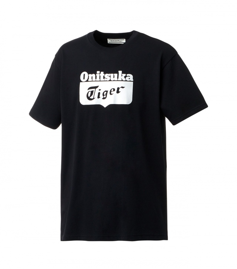 Men's Onitsuka Tiger Logo T Shirts Black / Silver | 15947-HYSW