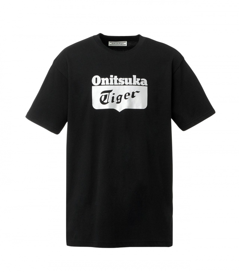 Men\'s Onitsuka Tiger Logo T Shirts Black / Silver | 15947-HYSW