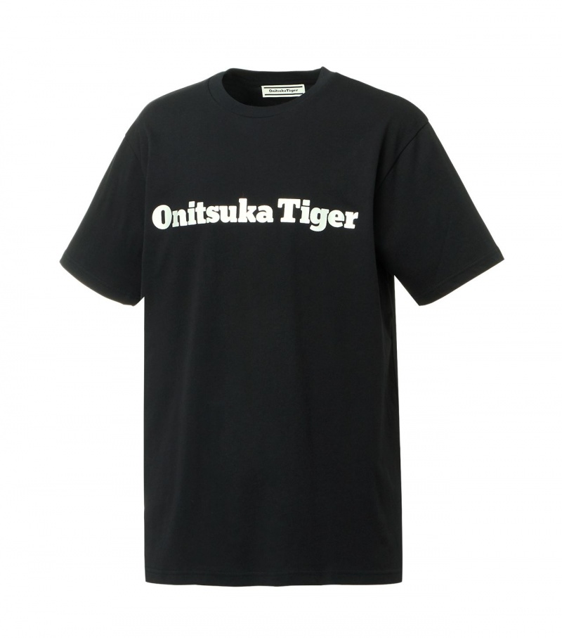 Men's Onitsuka Tiger Logo T Shirts Black / Silver | 87654-RZFQ