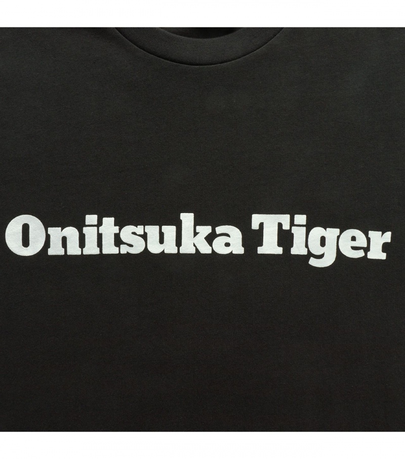 Men's Onitsuka Tiger Logo T Shirts Black / Silver | 87654-RZFQ