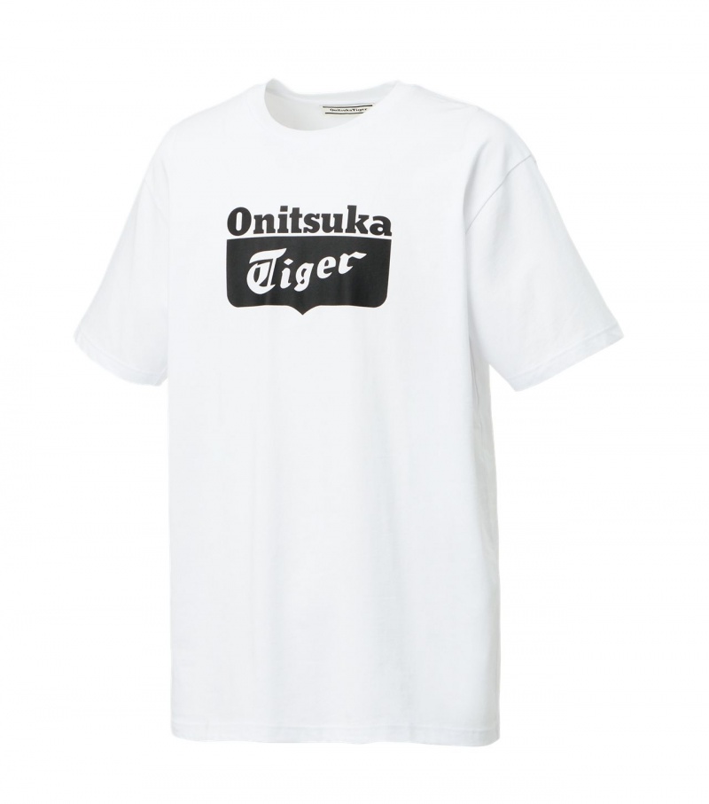 Men's Onitsuka Tiger Logo T Shirts White / Black | 47862-ZEWX