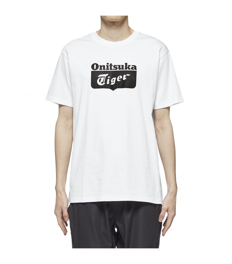 Men's Onitsuka Tiger Logo T Shirts White / Black | 47862-ZEWX