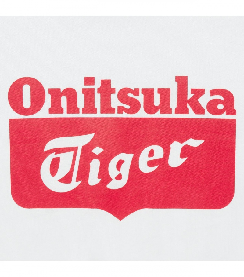 Men's Onitsuka Tiger Logo T Shirts White / Red | 01287-PGEZ