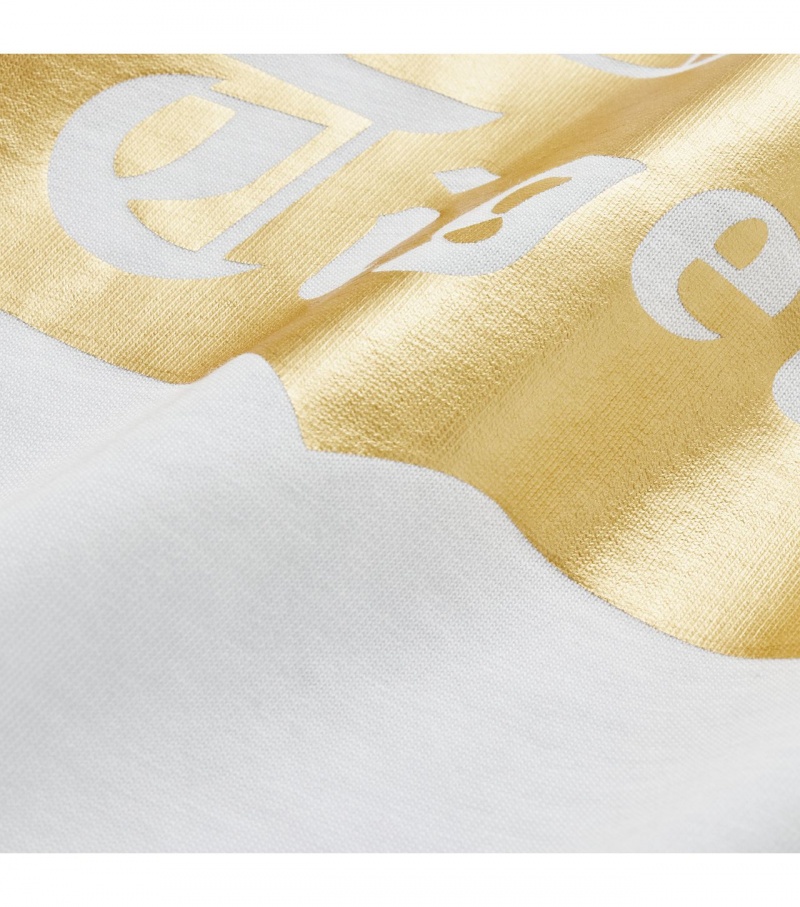 Men's Onitsuka Tiger Logo T Shirts White / Gold | 84715-MSFJ