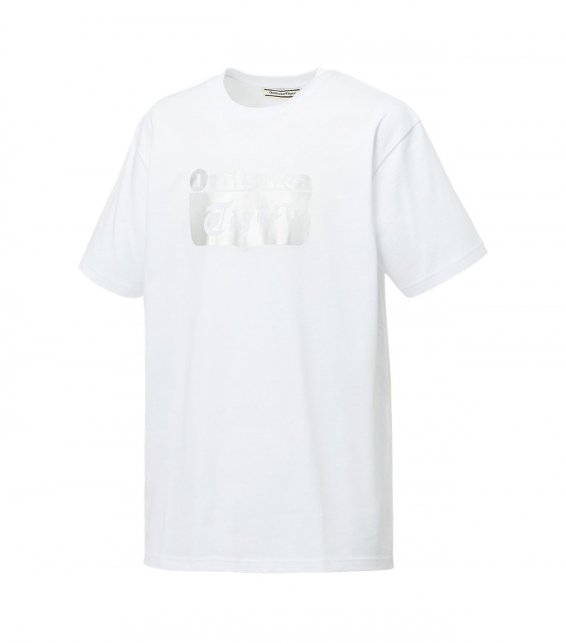 Men's Onitsuka Tiger Logo T Shirts White / Silver | 92431-MZWS