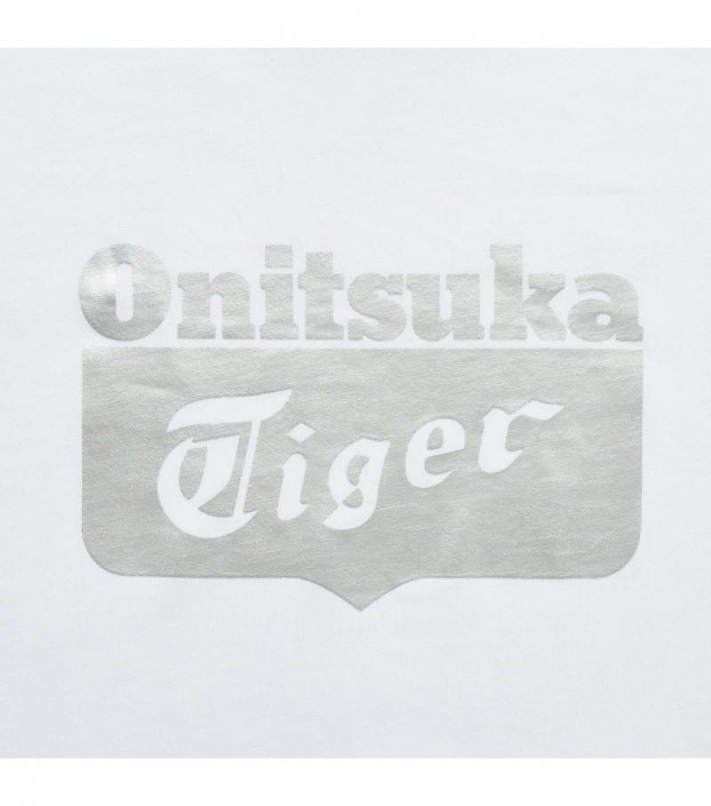 Men's Onitsuka Tiger Logo T Shirts White / Silver | 92431-MZWS