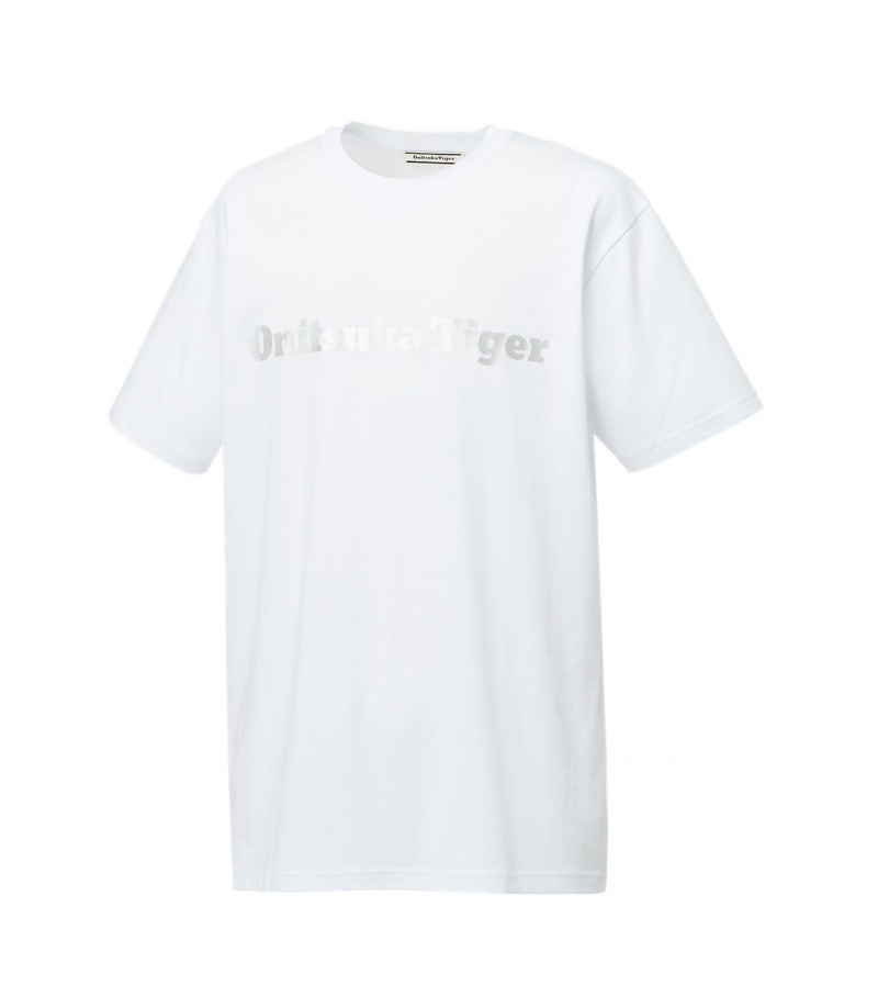 Men's Onitsuka Tiger Logo T Shirts White / Silver | 09472-QKJE