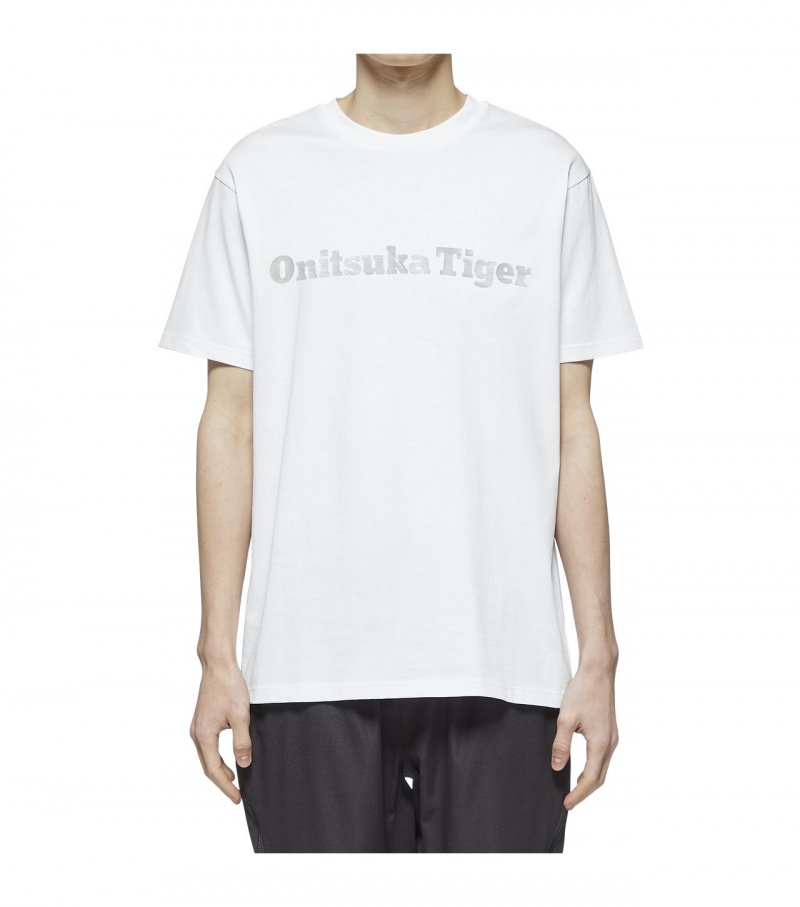 Men's Onitsuka Tiger Logo T Shirts White / Silver | 09472-QKJE