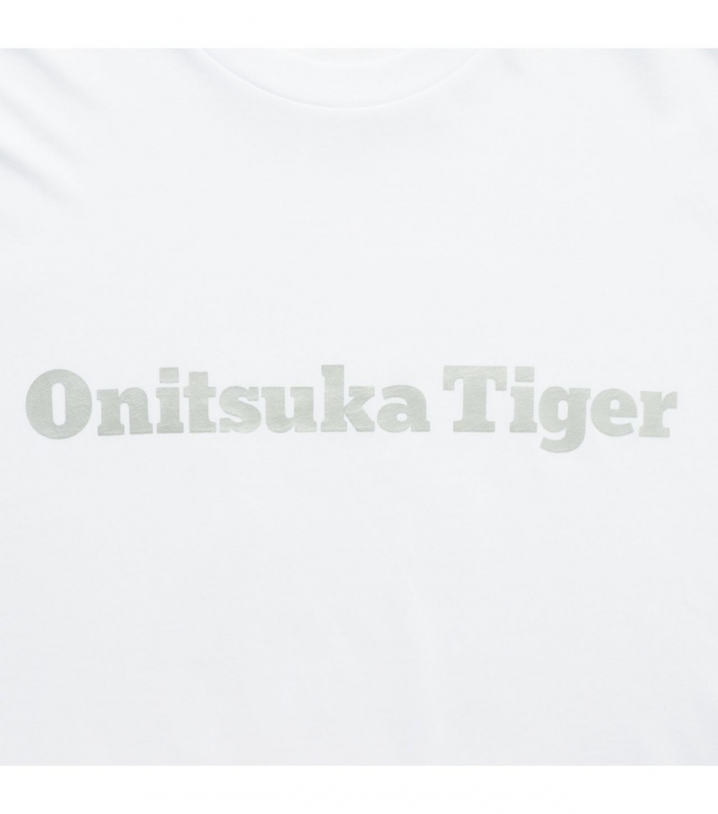 Men's Onitsuka Tiger Logo T Shirts White / Silver | 09472-QKJE