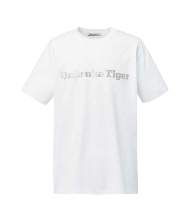 Men\'s Onitsuka Tiger Logo T Shirts White / Silver | 09472-QKJE