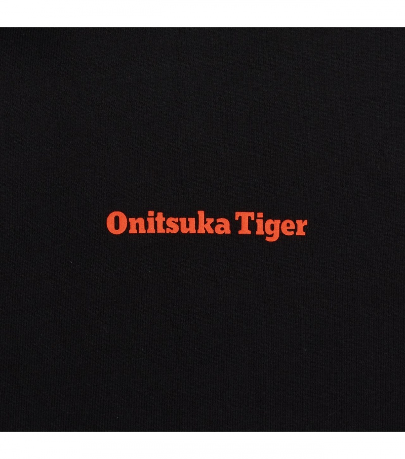 Men's Onitsuka Tiger Ls Graphic T Shirts Black / Orange | 45132-IOUZ