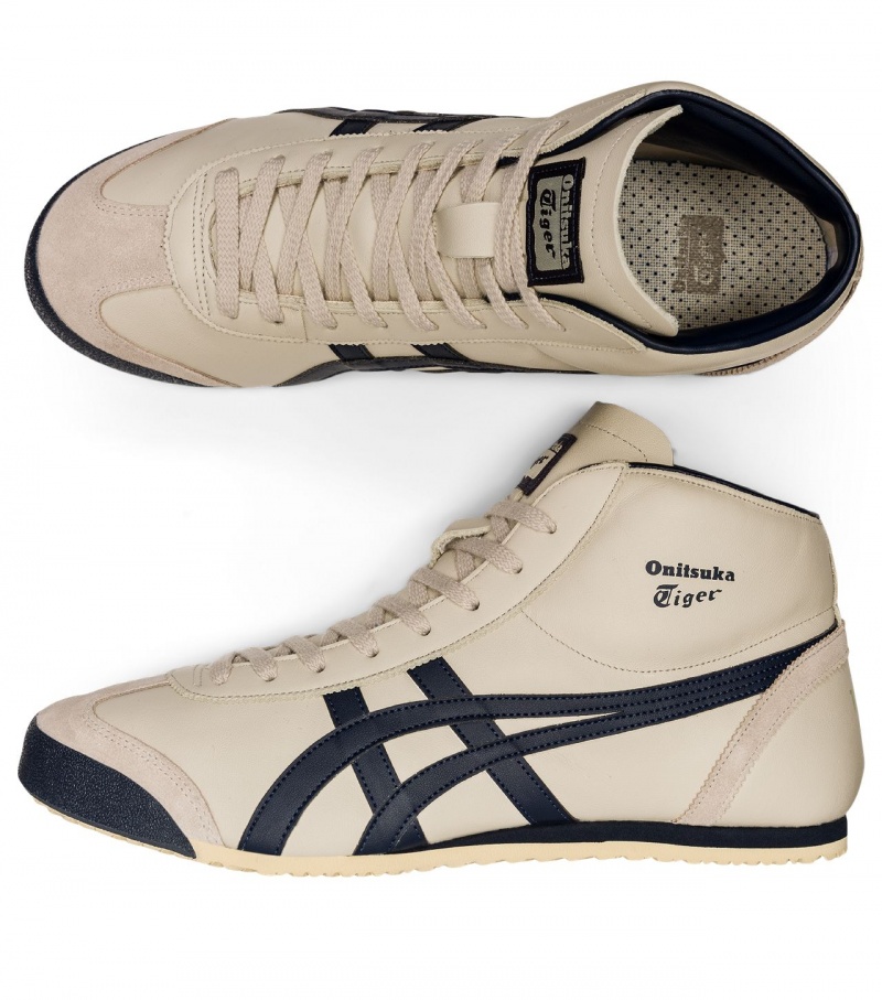 Men's Onitsuka Tiger Mexico Mid Runner High Tops Beige | 34718-MYZC