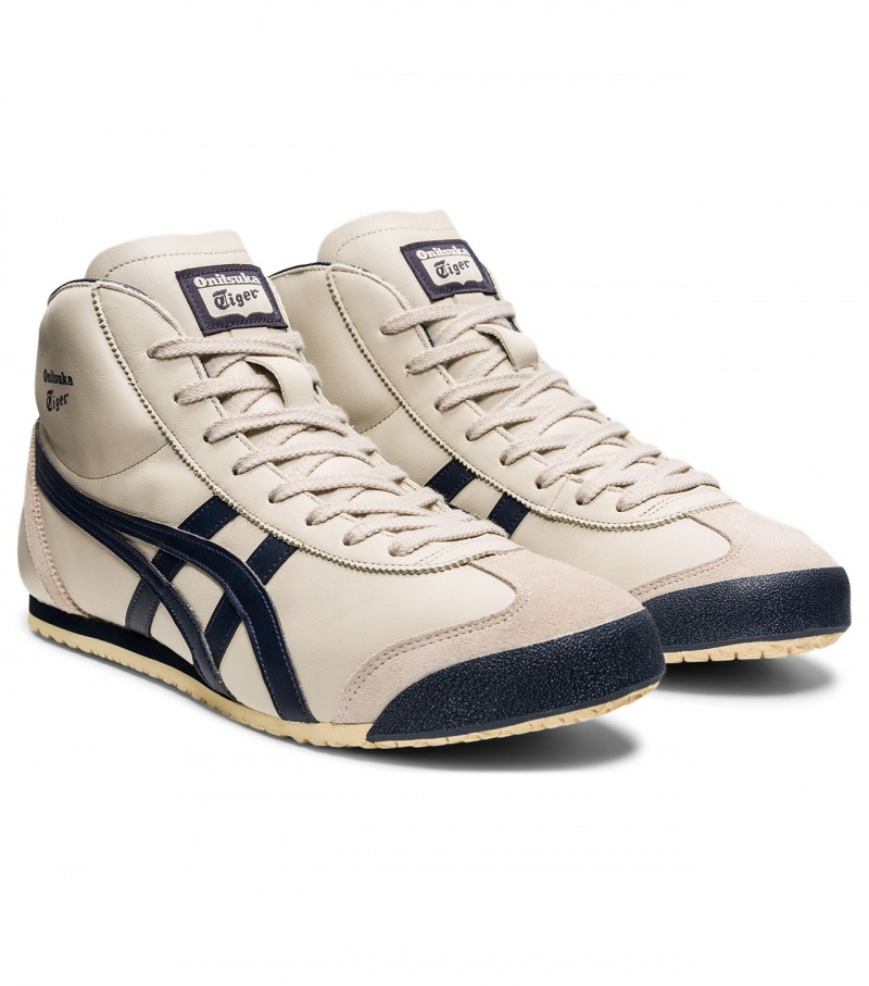 Men's Onitsuka Tiger Mexico Mid Runner High Tops Beige | 34718-MYZC