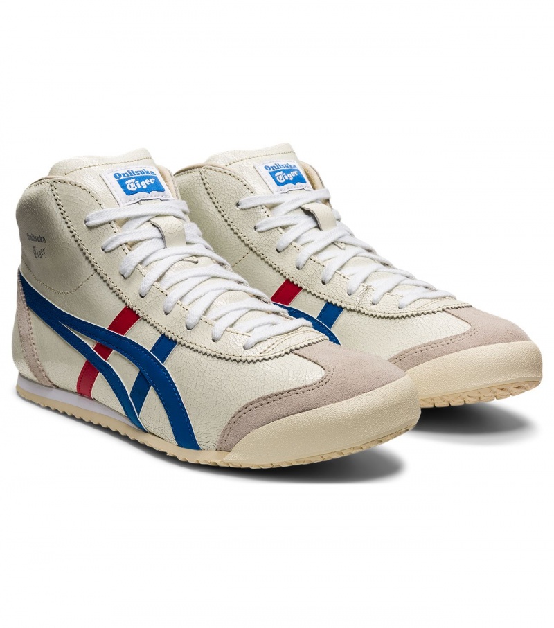 Men's Onitsuka Tiger Mexico Mid Runner High Tops White / Blue | 39241-KRGZ