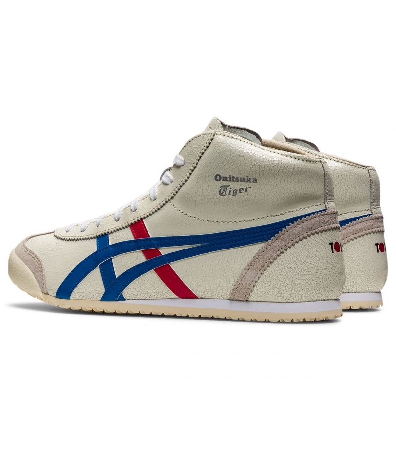 Men's Onitsuka Tiger Mexico Mid Runner High Tops White / Blue | 39241-KRGZ