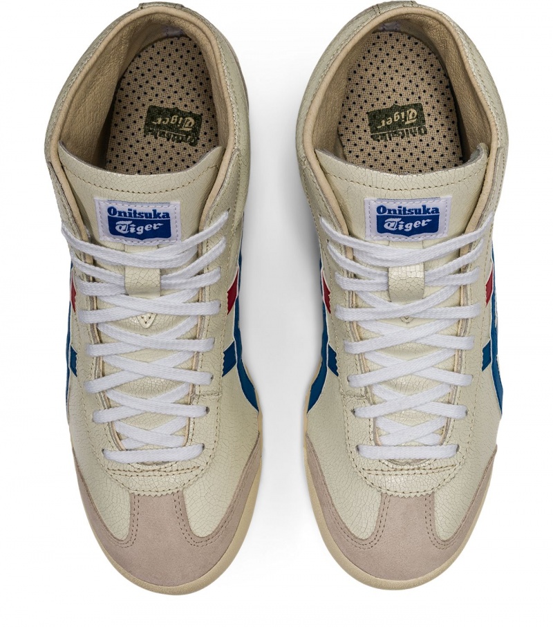 Men's Onitsuka Tiger Mexico Mid Runner High Tops White / Blue | 39241-KRGZ