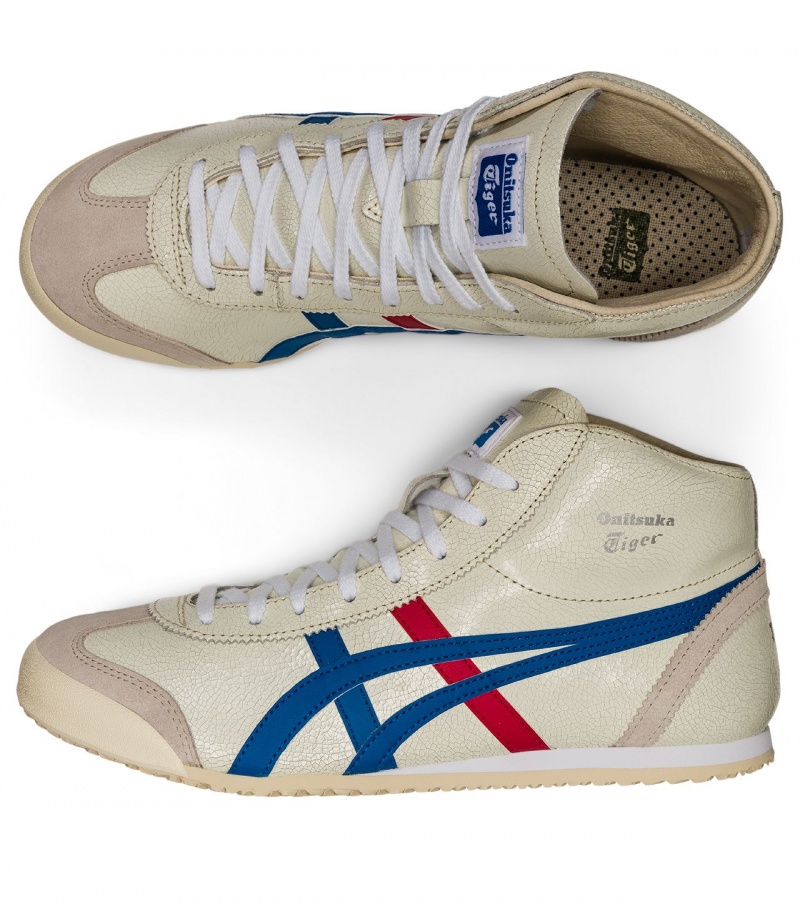 Men's Onitsuka Tiger Mexico Mid Runner High Tops White / Blue | 39241-KRGZ