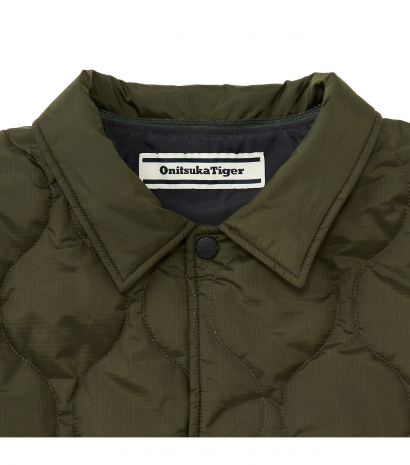 Men's Onitsuka Tiger Quilted Jackets Khaki | 81634-YQEL