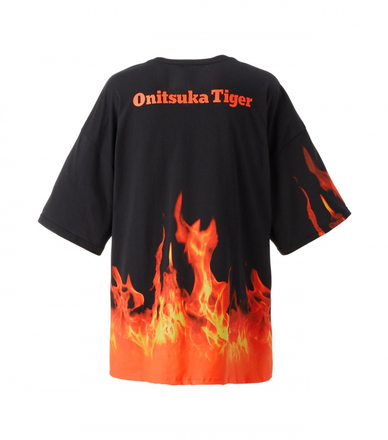 Men's Onitsuka Tiger Ss Graphic T Shirts Black / Orange | 95062-SHFC