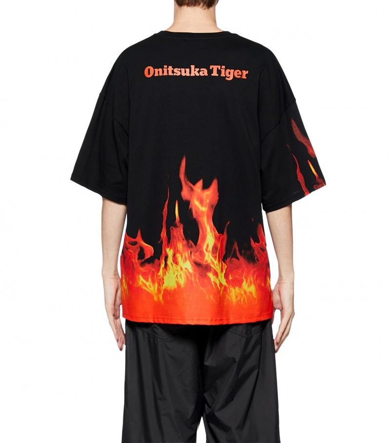 Men's Onitsuka Tiger Ss Graphic T Shirts Black / Orange | 95062-SHFC