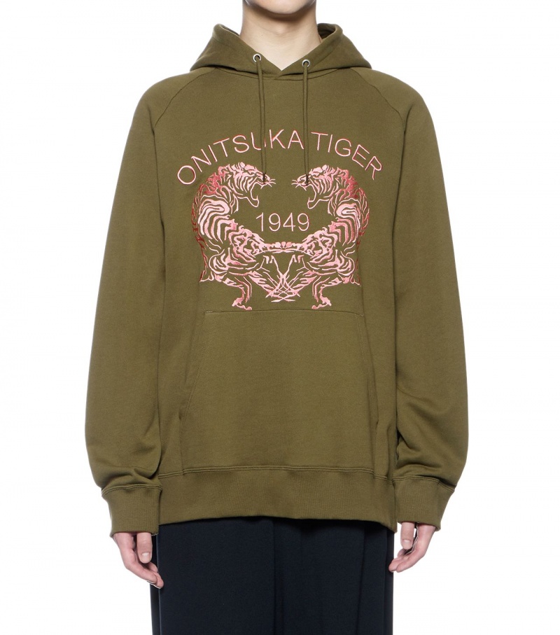 Men's Onitsuka Tiger Sweat Hoodie Khaki | 58237-VZBT