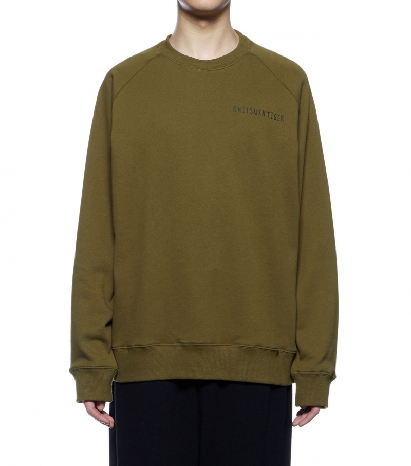 Men's Onitsuka Tiger Sweat Tops Khaki | 36457-UYHL