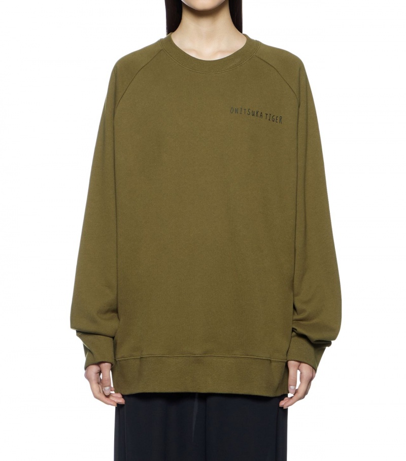 Men's Onitsuka Tiger Sweat Tops Khaki | 36457-UYHL