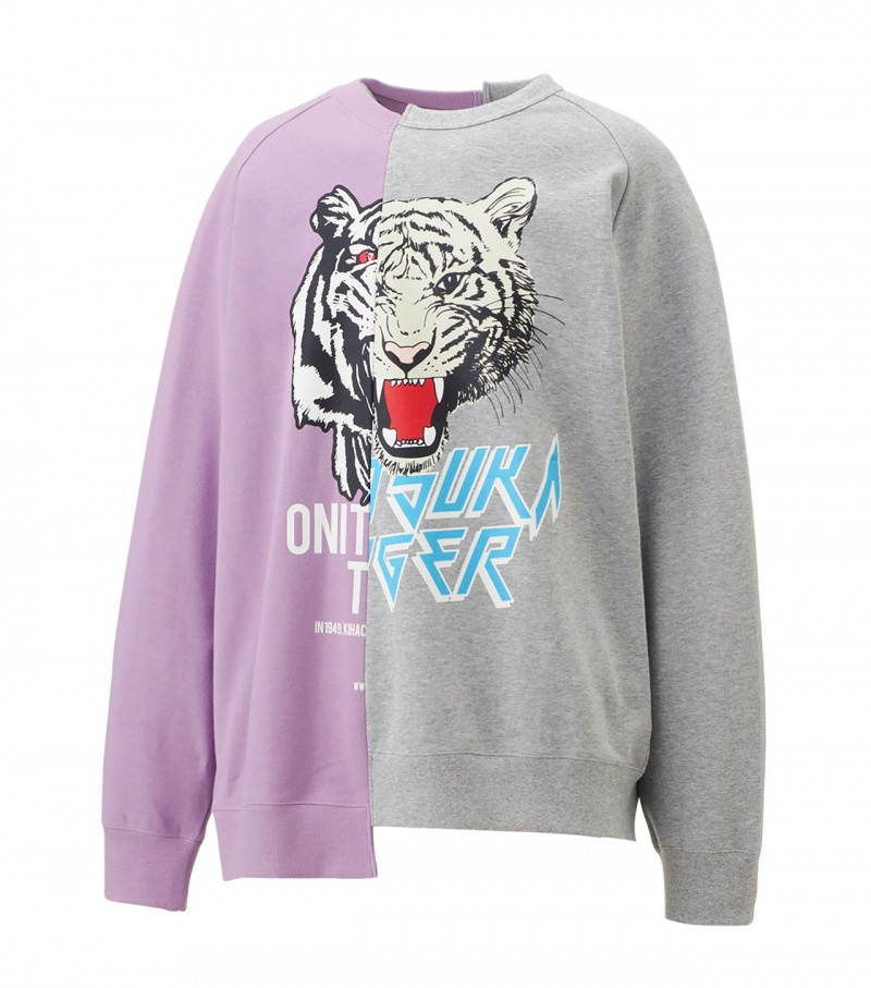 Men's Onitsuka Tiger Sweat Tops Lavender / Grey | 40397-ZVUB