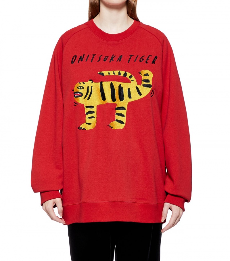 Men's Onitsuka Tiger Sweat Tops Red | 10569-OYSR