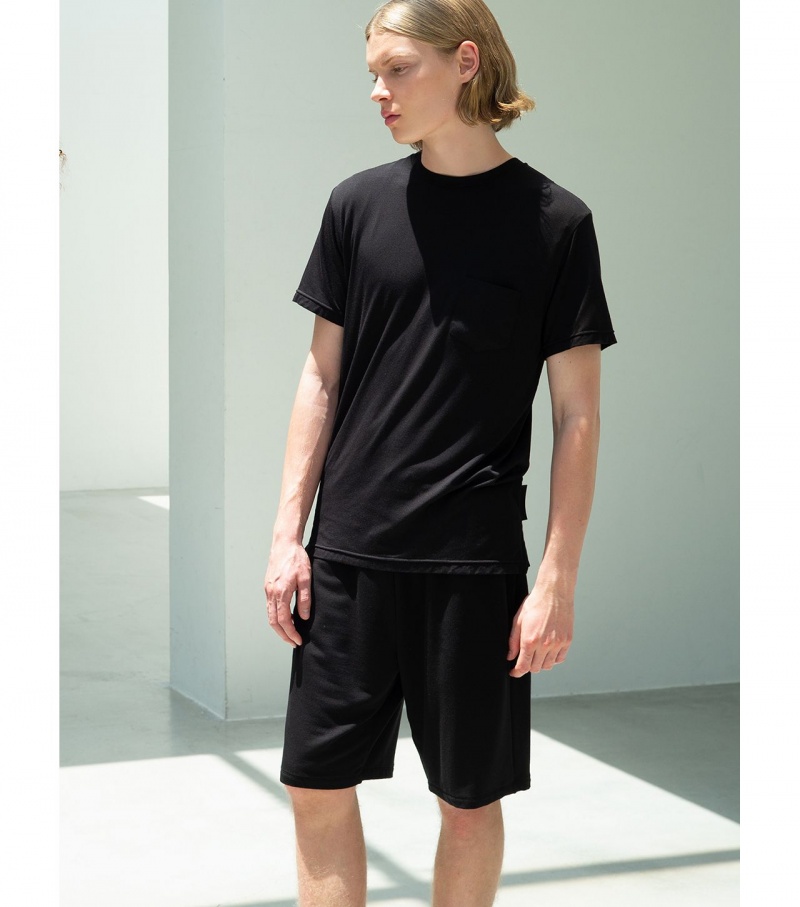 Men's Onitsuka Tiger T Shirts Black | 68710-IXVH