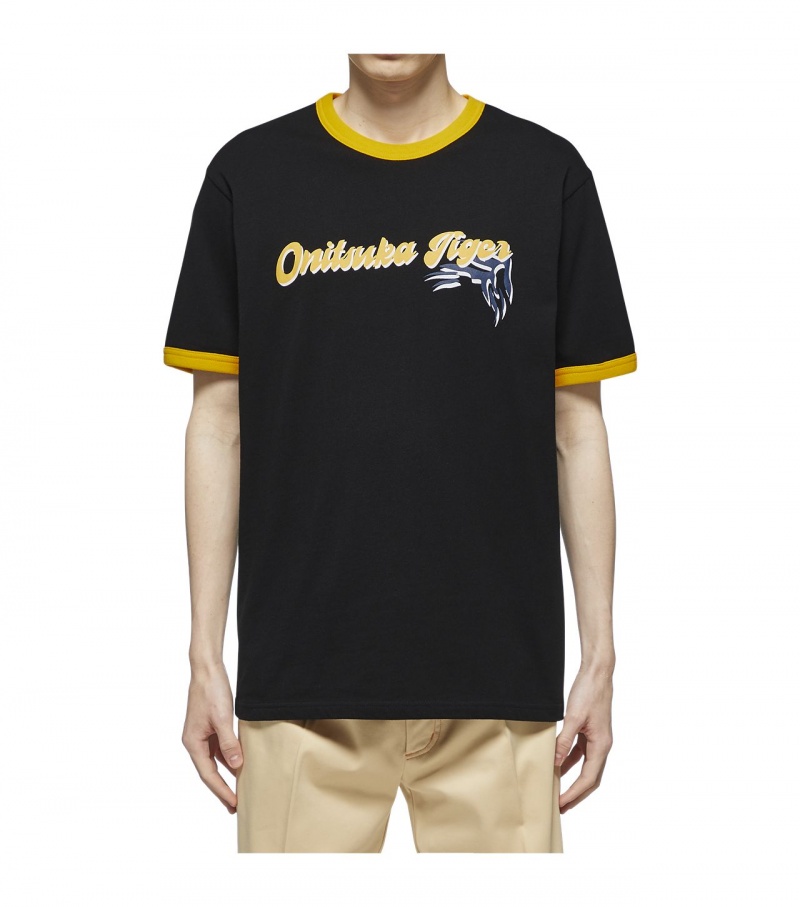 Men's Onitsuka Tiger T Shirts Black | 74018-VHCZ