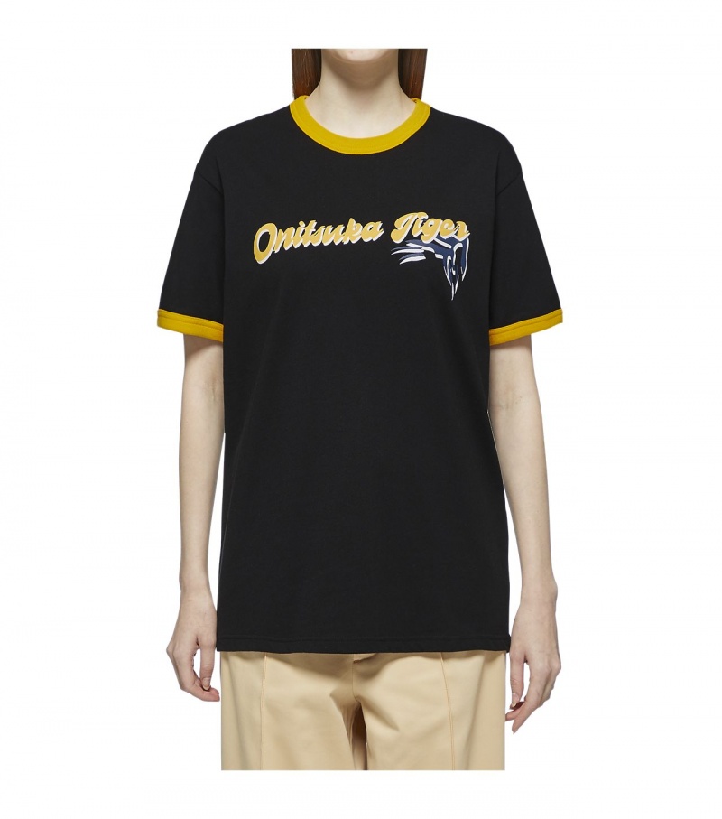 Men's Onitsuka Tiger T Shirts Black | 74018-VHCZ