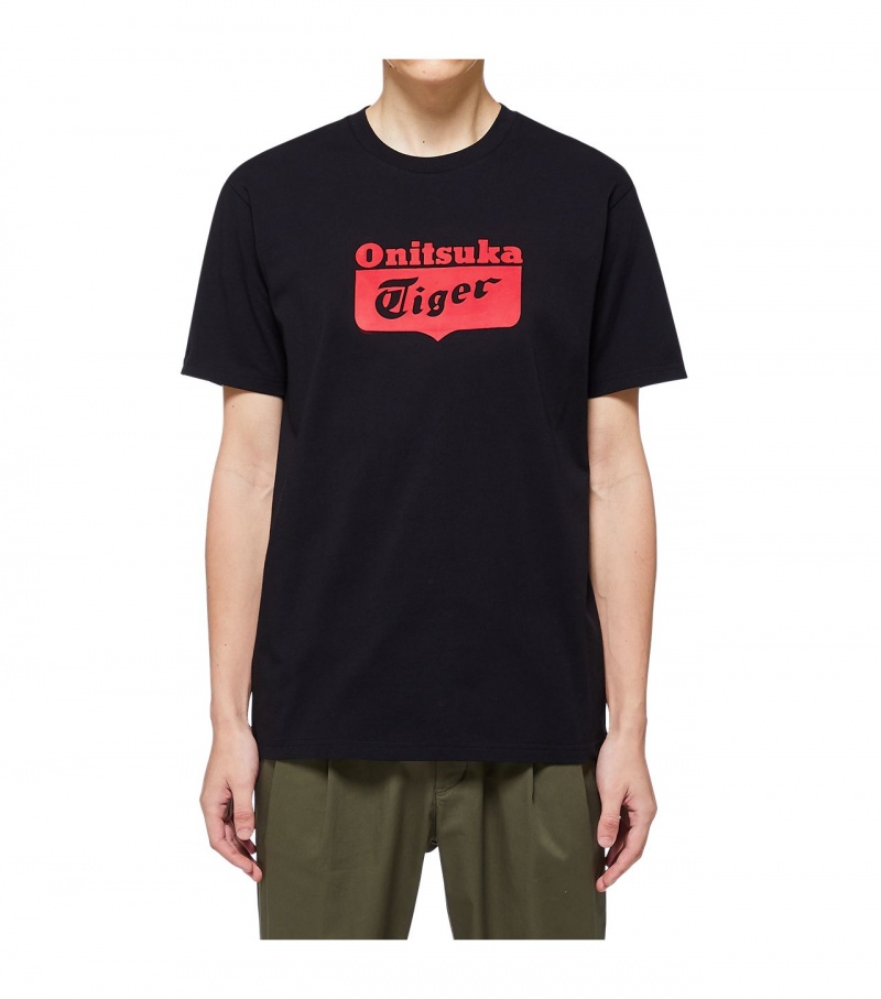 Men's Onitsuka Tiger T Shirts Black / Red | 46829-BFGR