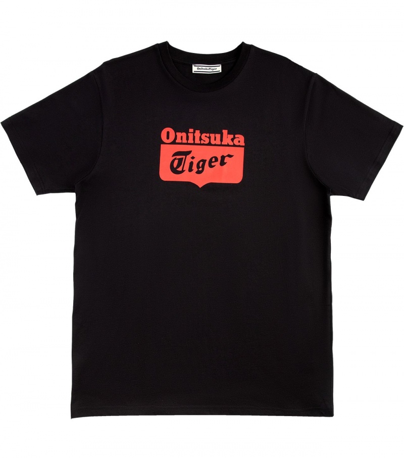 Men's Onitsuka Tiger T Shirts Black / Red | 46829-BFGR