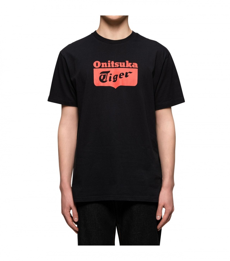 Men's Onitsuka Tiger T Shirts Black / Red | 46829-BFGR