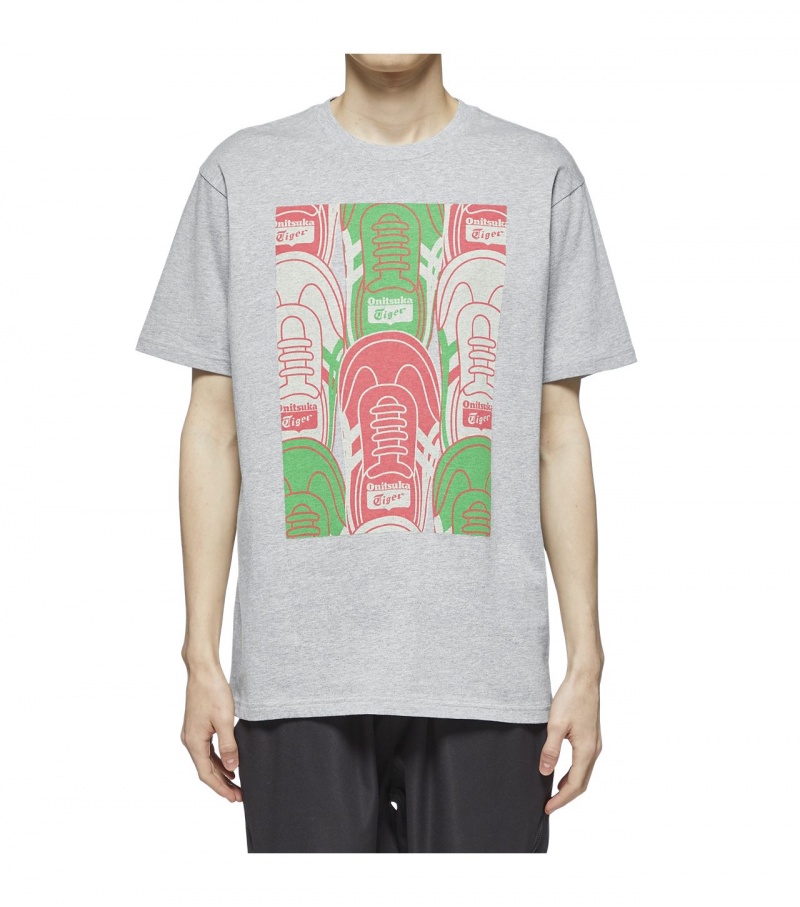 Men's Onitsuka Tiger T Shirts Grey | 40152-ZYBN