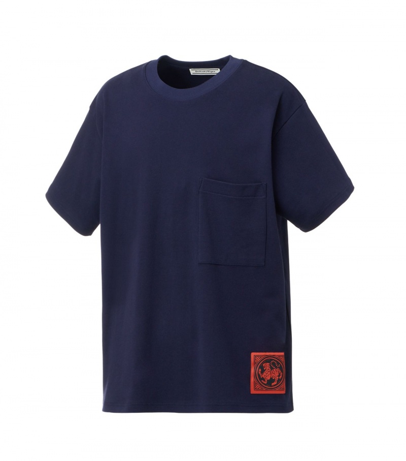 Men's Onitsuka Tiger T Shirts Navy | 90532-OUMJ