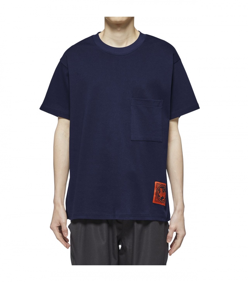 Men's Onitsuka Tiger T Shirts Navy | 90532-OUMJ