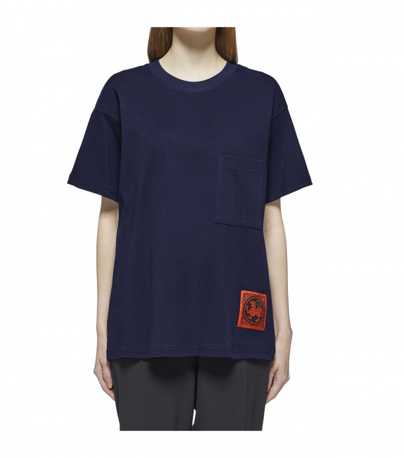 Men's Onitsuka Tiger T Shirts Navy | 90532-OUMJ