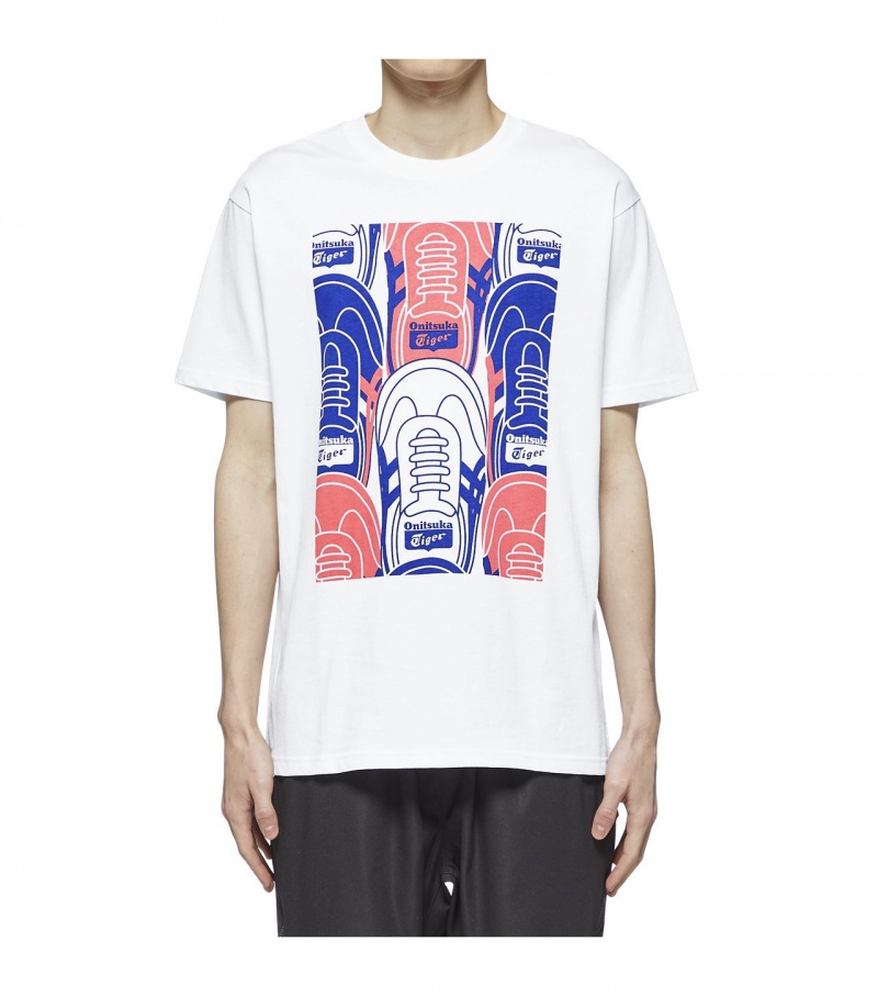 Men's Onitsuka Tiger T Shirts White | 40875-ICFQ